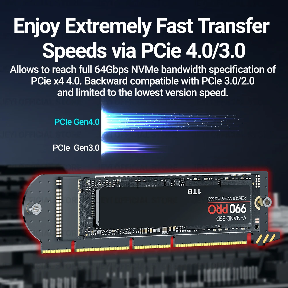 Jeyi-cartão de Expansão para Desktop M.2 Nvme para Pcie 4.0 3.0 Adaptador Dissipador Ssd de Alumínio 64gbps Gen4 Pcie x4 x8 X16 - Imagem 2