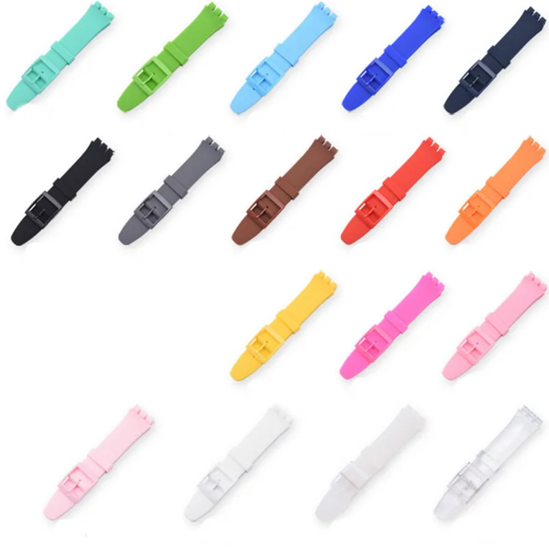 

1PCS High Quality 17mm 19mm 20mm Silicone Rubber Watchband For Swatch Colorful Rubber Strap Plastic Buckle 17 colors-RB0115