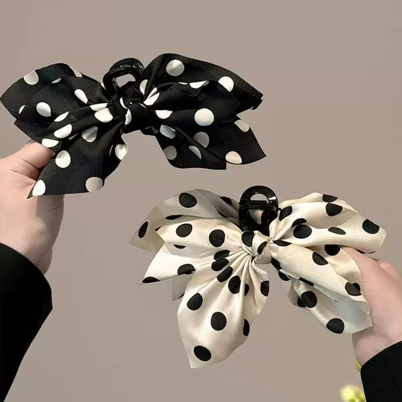 French Elegant Hair Claw Crabs For Women Polka Dot Fashion Bow Hair Clip Retro Head Shark Clip Luxury Hair Accessories