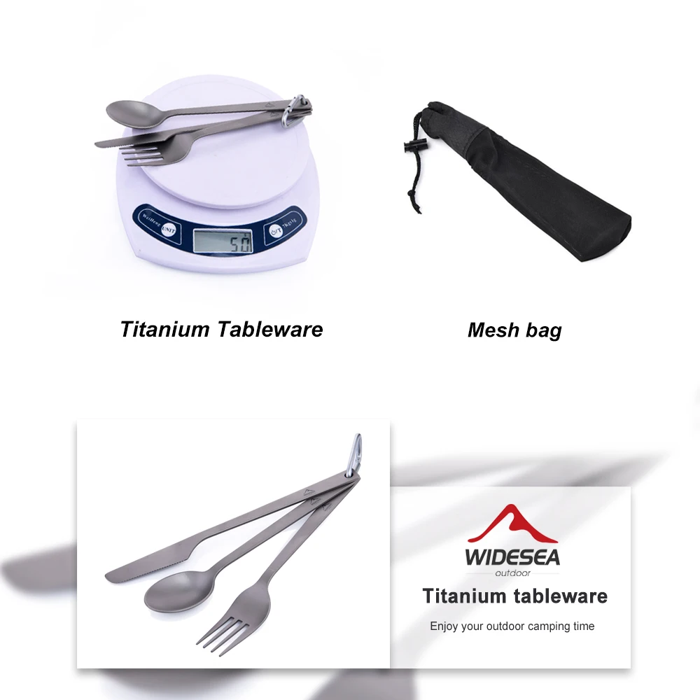 Widesea Titanium Spoon Fork Knife Set 50G Camping Tableware Ultralight Travel Tourist Outdoor Cookware Gear Equipment camping cutlery portable tableware camping cookware portable cutlery titanium tableware