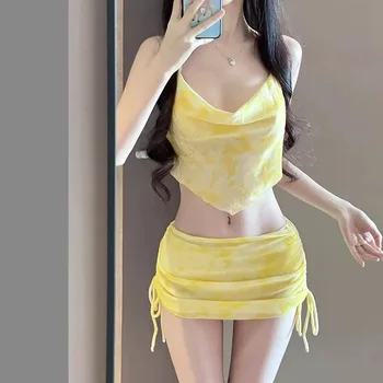 ​​women Sexy 3pcs Bikini Set Slimming Wrap Skirt Beach Resort Hot Spring Swimsuit Cover Up Swimwear for Vacation Thermal Spa​​