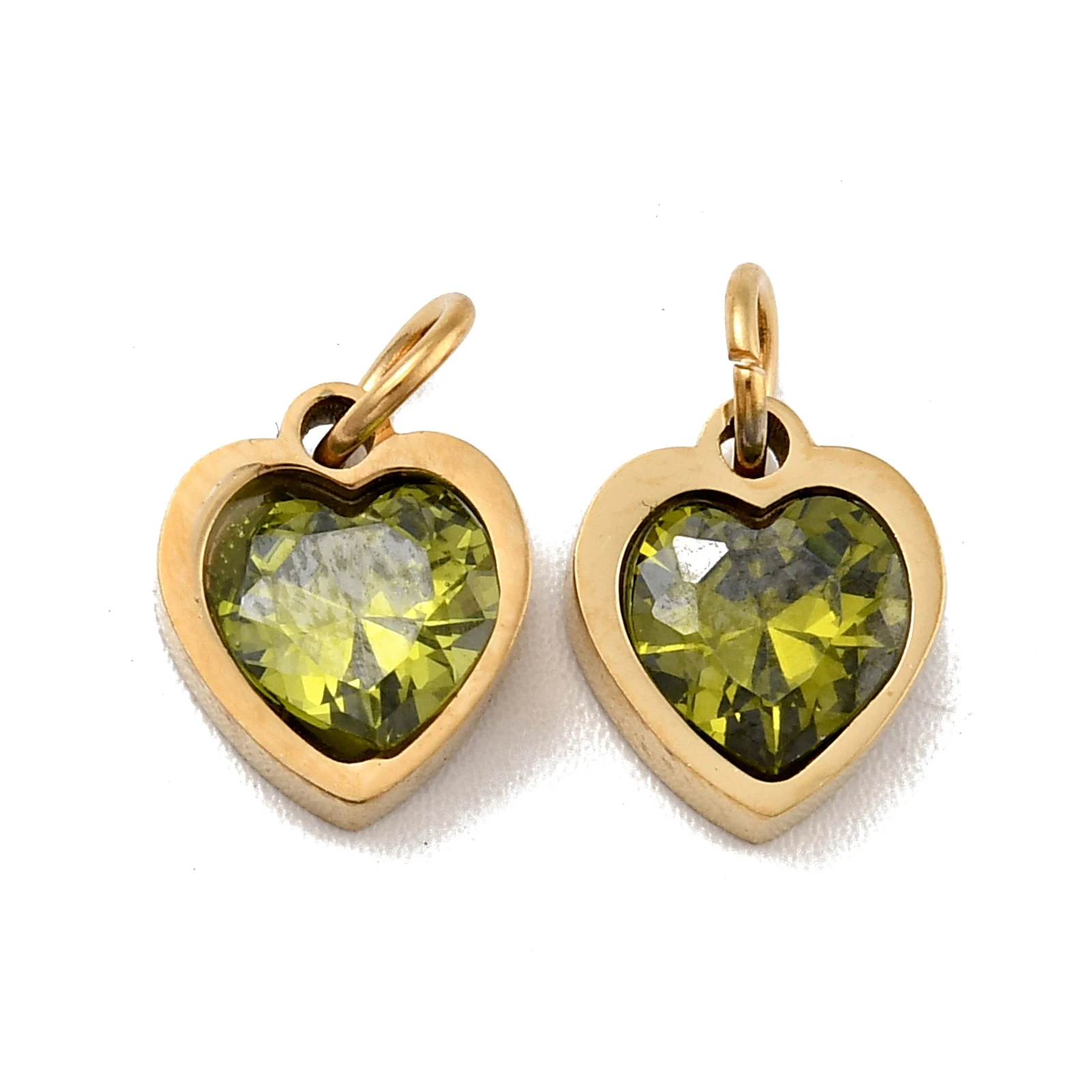 20pcs Stainless Steel Cubic Zirconia Pendants Heart Charms for Bracelets Necklace Jewelry Making DIY Accessories