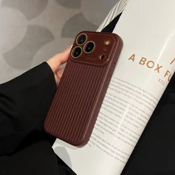 Corrugated Stripe Pattern Shockproof Phone Case with Large Window Camera Lens Protection - iPhone 12 Pro Max (Cherry)