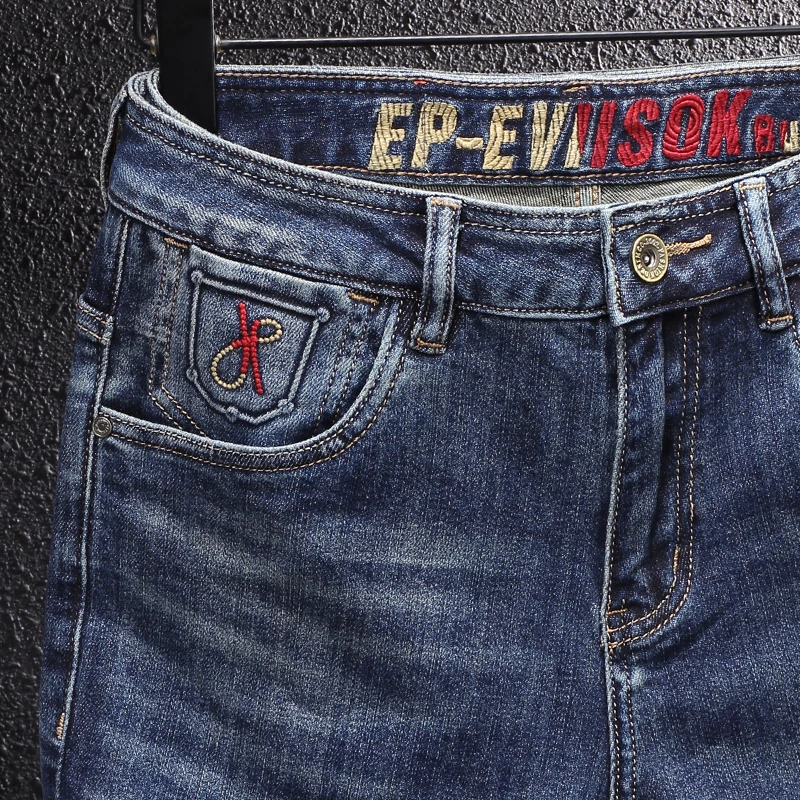 Newly Fashion Trendy Men Jeans Vintage Blue Elastic Slim Fit Embroidery Designer Jeans Men Trousers Casual Denim Pants Hombre