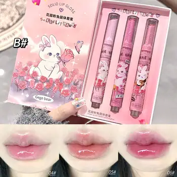 Gege Bear Garden Pink Rabbit Solid Lip Gloss Set Long-lasting Moisturizing Watery Colored Lip Balm Korean Lip Tint Makeup