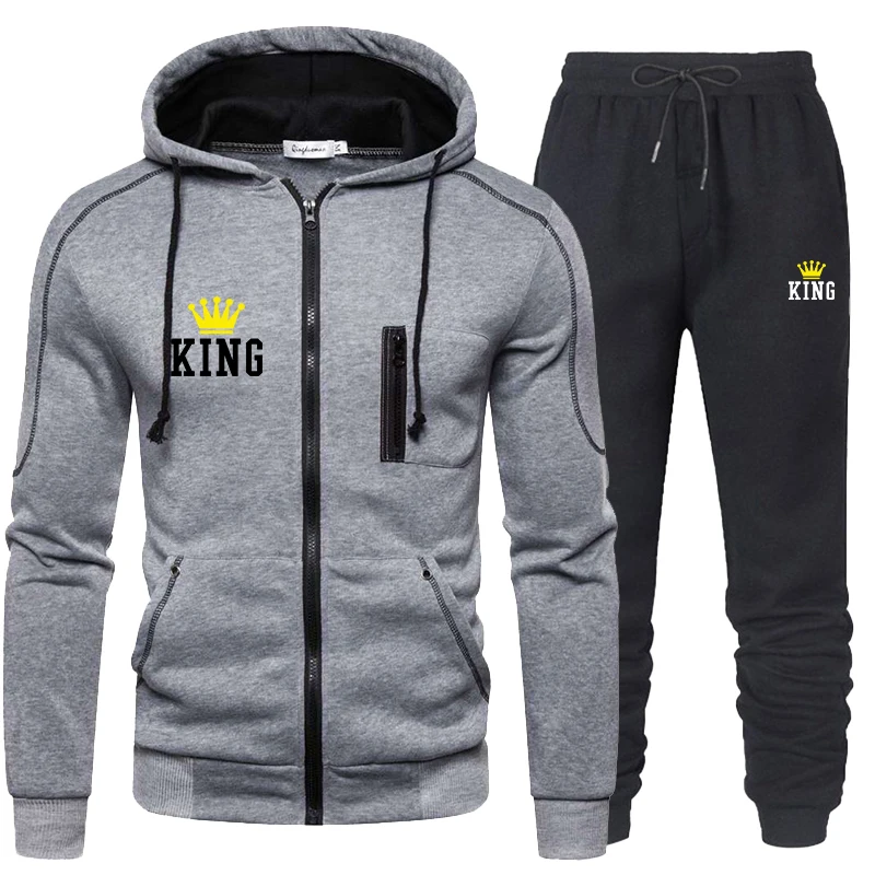 The latest fashion men's casual printed hoodie jacket zipper cardigan jacket set cotton hooded sports jacket jogging suit