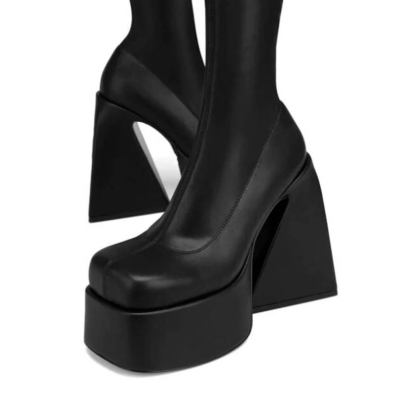 stretch chunky ankle boots