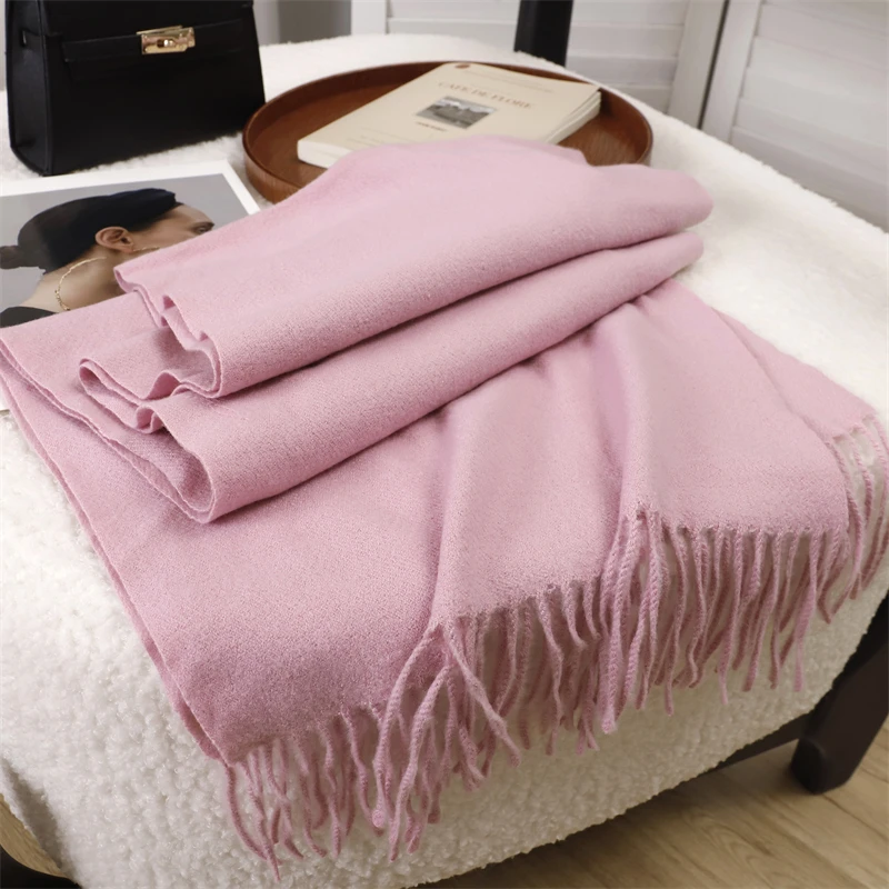 2023 Winter Frauen Schals Lange Warme Gradienten Imitation Kaschmir Hijab Solide Dame Schal Wrap Weibliche Pashmina Bandana Kopf Schal – Detail 9