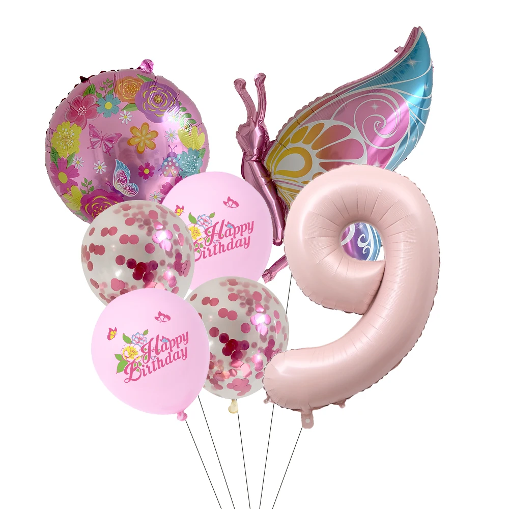 Butterfly Sunflower Celebration Balloon Set - Pink & Blue 7-Piece Party Decor Collection