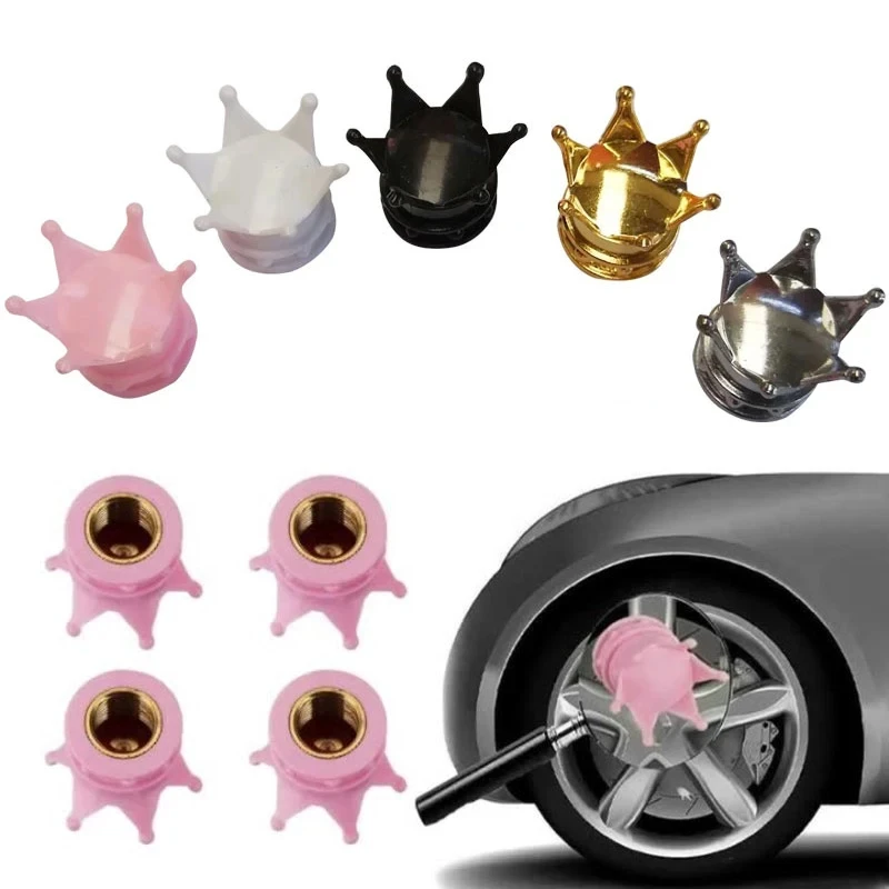 4 Pcs Crown Tire Valve Cap Car Wheel Air Valve Dustproof Caps Motorcycle Tyre Valve Dust Covers Crown Decor Auto Accessories