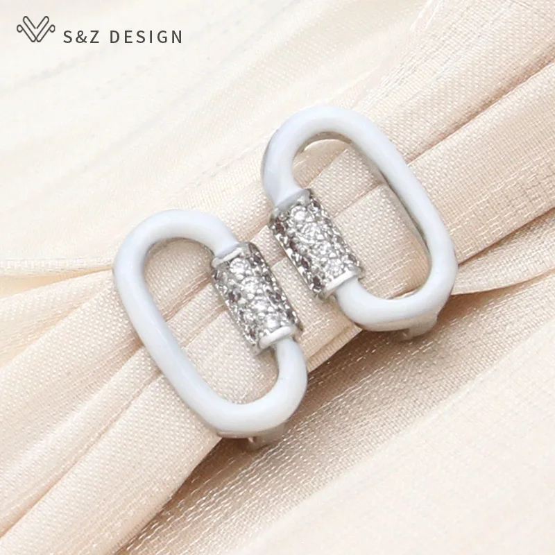 S&Z DESIGN New Fashion Annular Egg Shape 585 Rose Gold Color Enamel Drop Earrings For Women Jewelry Cubic Zirconia Eardrop