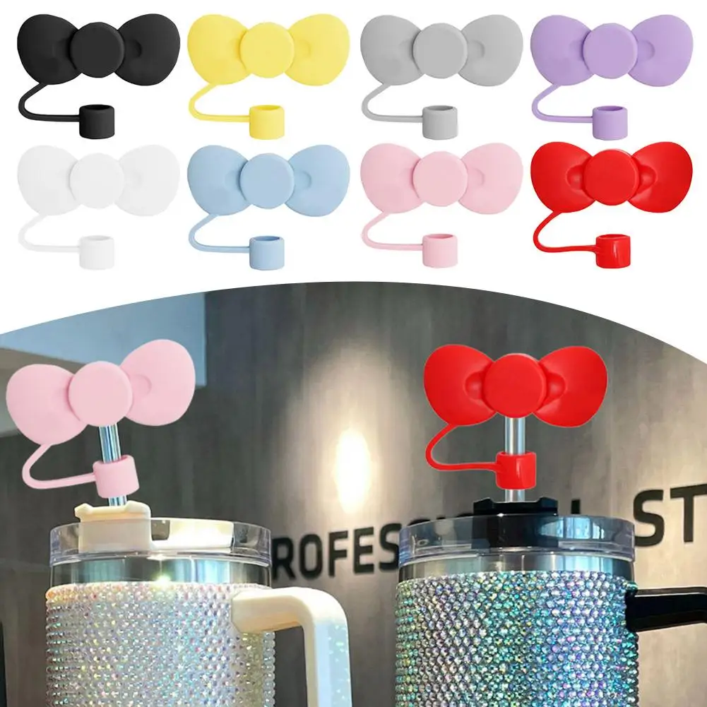 

Lovely Bow Straw Covers Cap Toppers For 30&40 Oz Tumbler Cup Reusable Cute Silicone Straw Tips Lids Protect G4r1