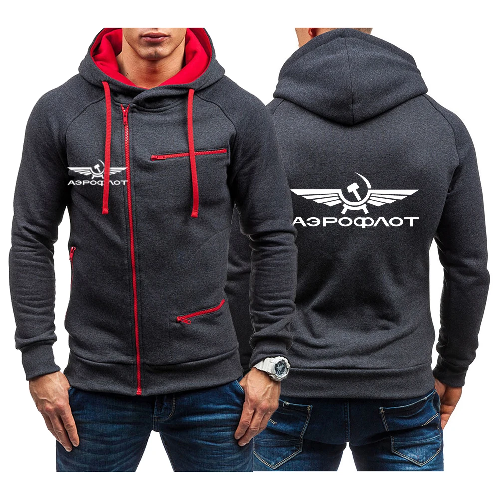 

2023 Aeroflot Aviation Russe Pilote Aerospace Spring Autumn CCCP Sports Casual Cardigan Oblique Zip Design Hooded Pullover Coats