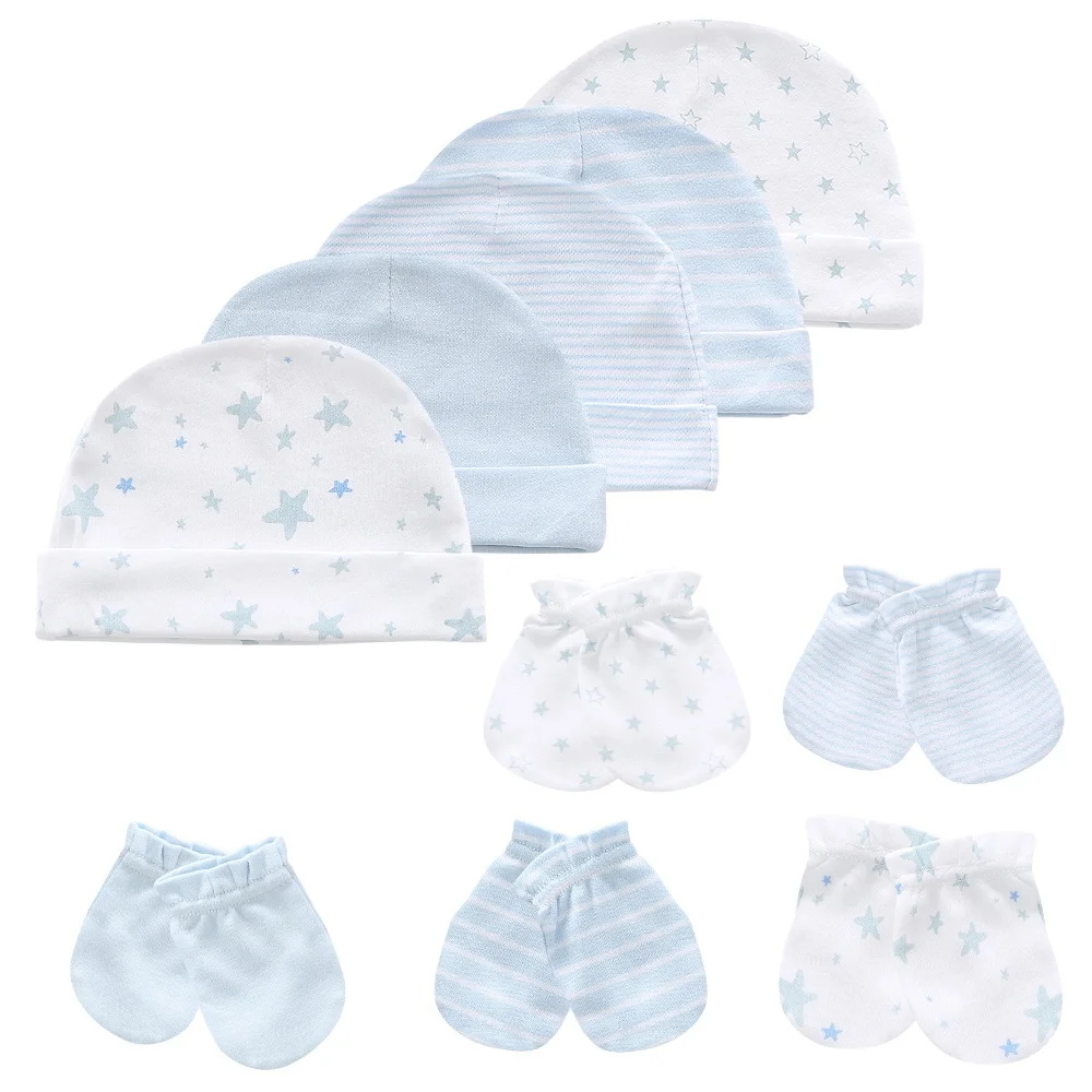 0-6M 10Pcs Newborn Cap+Gloves Set 4