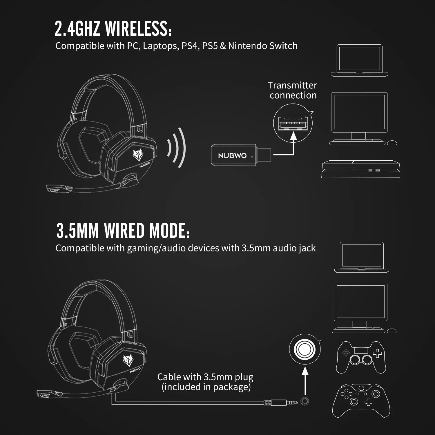 How To Use Ps5 Headset nubwo G06 Wireless Gaming Headset 50mm Dynamic 48h Playtime Noise cancellation