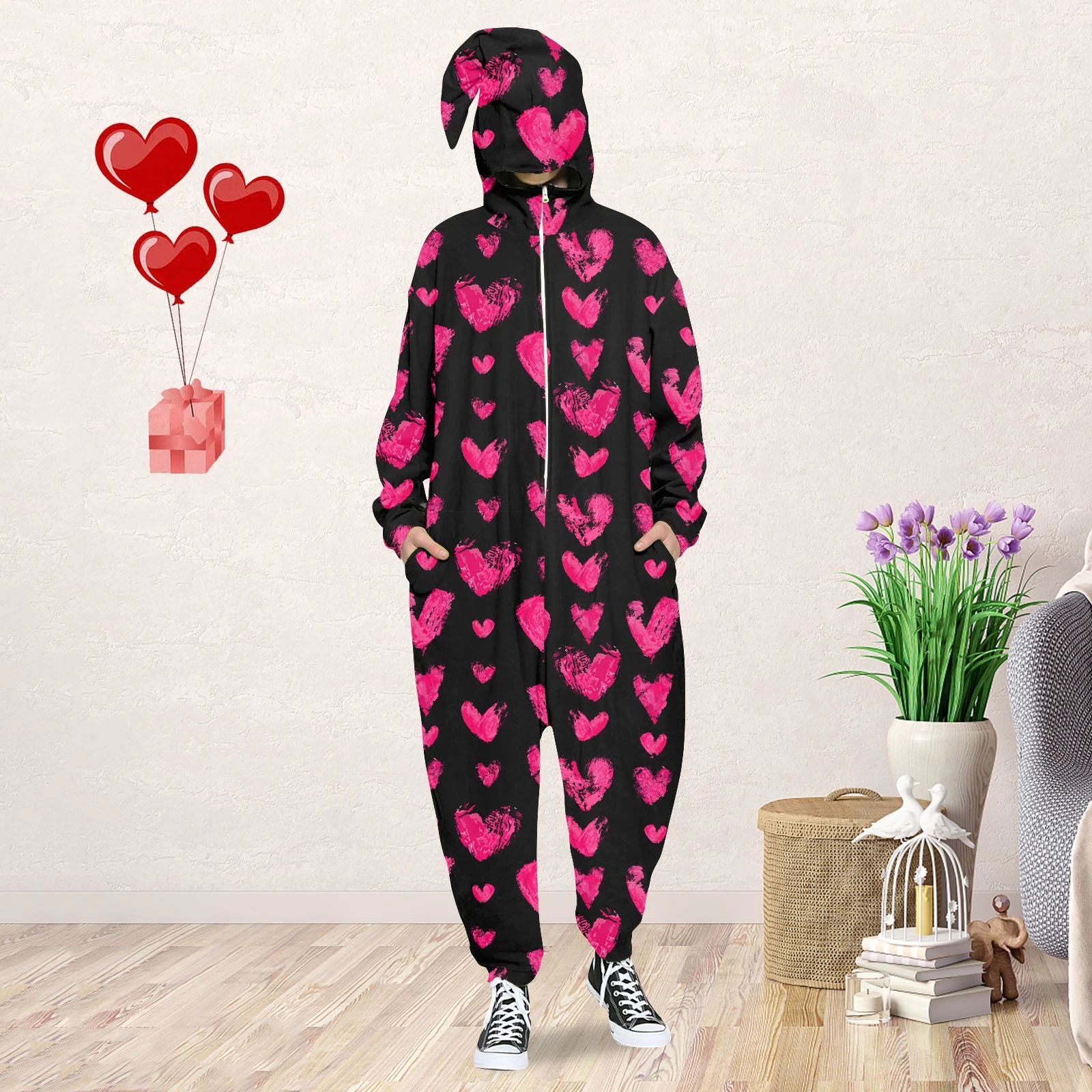 Uitleg fictie lila Heren Valentijnsdag Onesie Jumpsuit Pyjama Lange Mouw Joggingbroek Hart  Gedrukt Lente Casual Hoodie Mannelijke Rits Jumpsuit # T2g| | - AliExpress