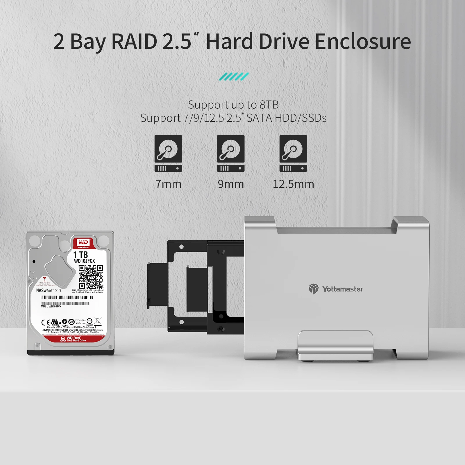 Yottamaster USB3.1 Gen2 10Gbps Type-C 2베이 RAID 인클로저 지원 RAID 0 /1 /SPAN 3 RAID 모드 SATA 외장 하드 드라이브 스토리지