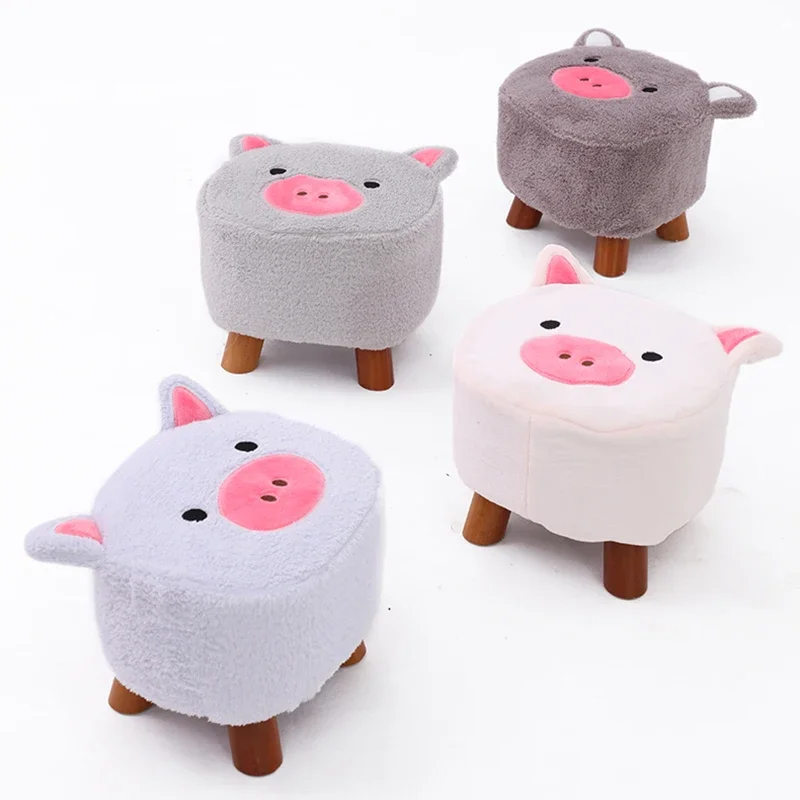 Little Pig Step Stools Small Real Wood Cartoon Bedroom Furniture Lovely Wood Chair Tabouret Pliant Bench Children Footstool