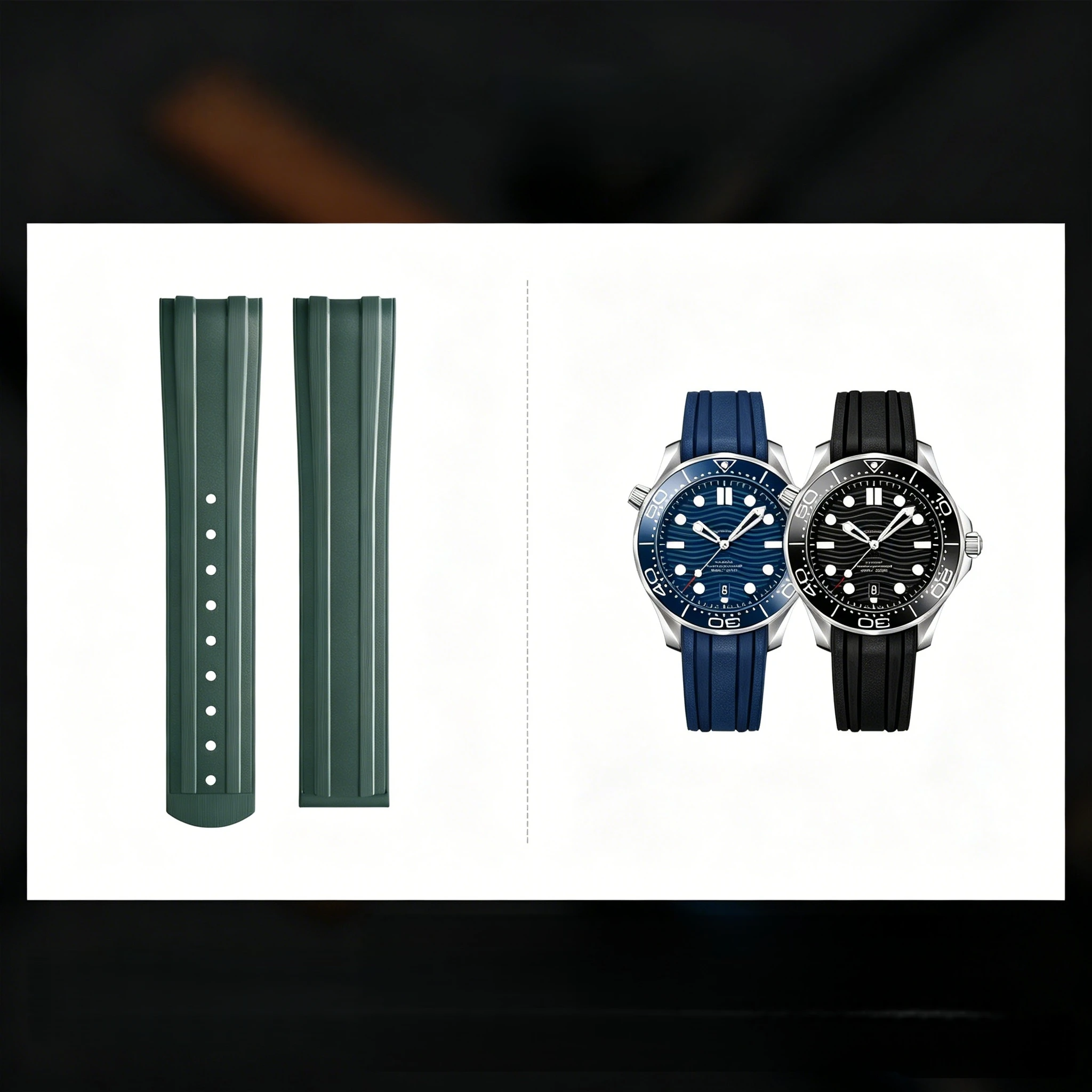 Omega Seamaster High-Quality Curved End 20mm FKM Rubber Watch Band with Original Extended Buckle