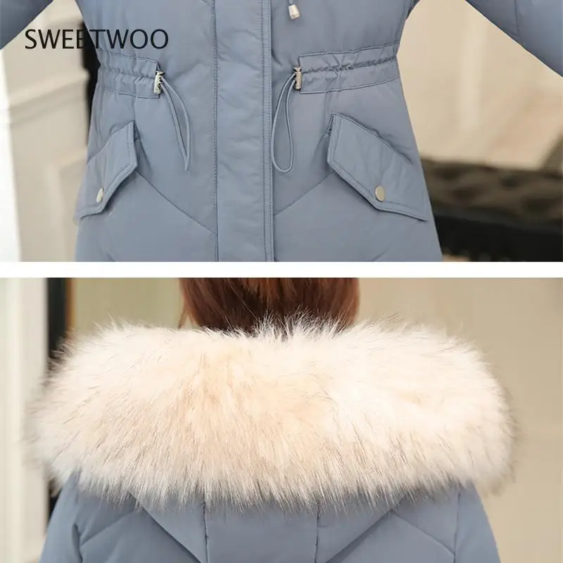Women's Coat Down Cotton-Padded Jacket Parkas 2019 Winter New Jackets Warm Fur Collar Hooded Outerwear Long Cotton Coats Slim