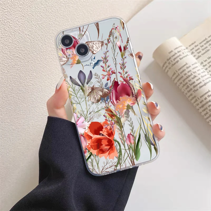 Elegante rosa lila Pfingstrose Blume klare Telefon hülle für iPhone 14 13 12 11 pro max mini xs x xr se2 14 7 8 plus transparente Muscheln – Detail 1
