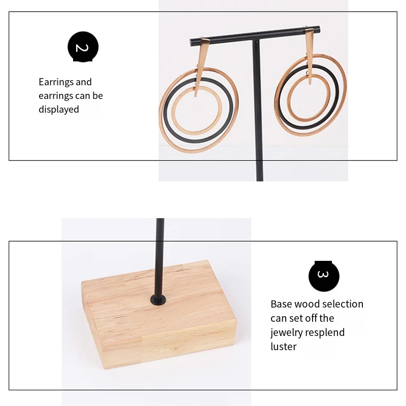 3 Espositori Per Orecchini A T Con Base In Legno – Supporto Per Gioielli, Organizzatore Da Tavolo E Oggetto Fotografico
