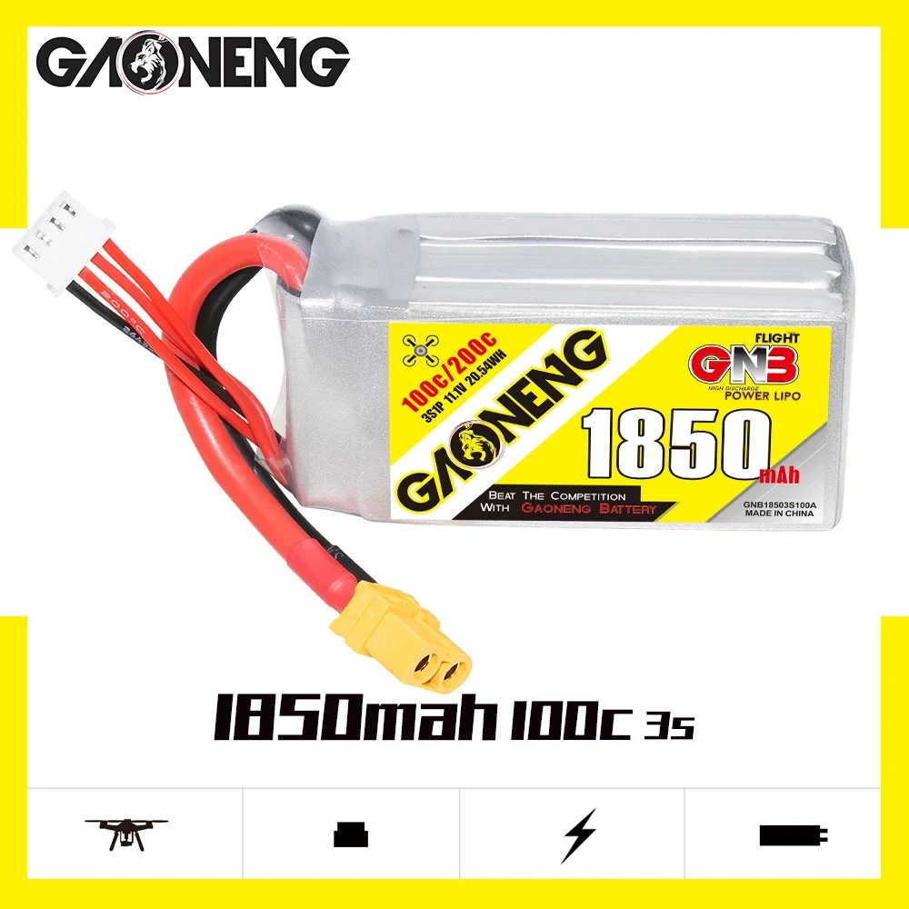 

GAONENG GNB 1850mAh 3S 100C 200C 11.1V XT60 LiPo Battery RC Boat RC Car MOJO 280 Vector 250 EDF Jet 1/16 1/14 1/18 RC Car Revo