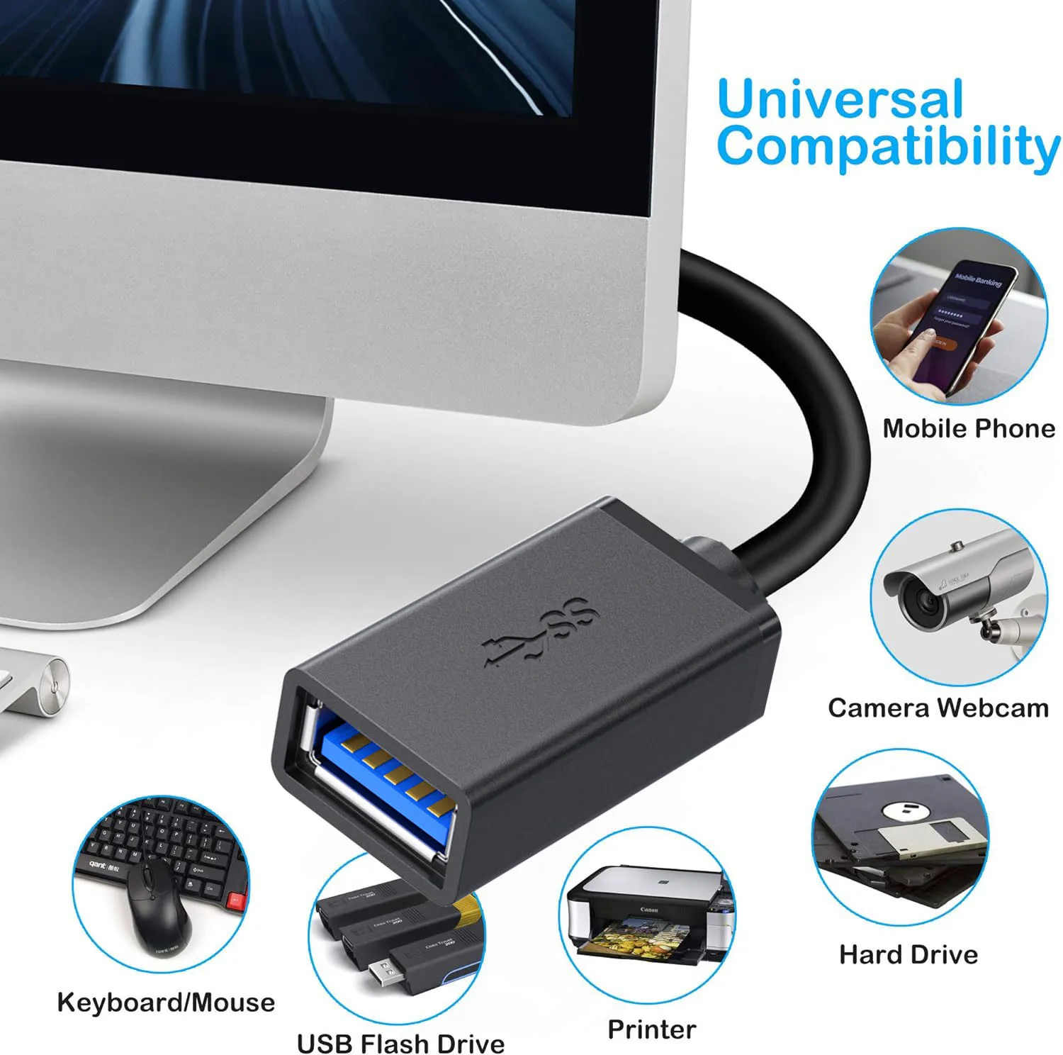 Premium USB 3.0 Ultra Short Extension Cable - 0.3M Data Transfer Cord