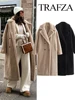 TRAFZA Vintage Teddy Long Coat Women Autumn Winter Lapel Chic Long Sleeve Double Breasted Big Jacket Woman Street Blend Overcoat 1