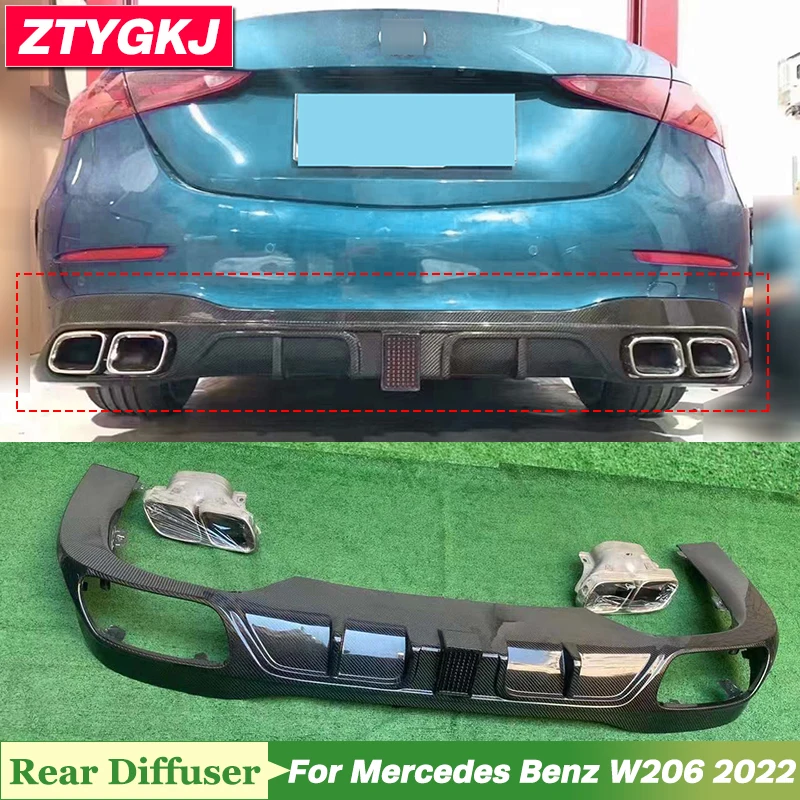 

M Style Carbon Fiber Material Rear Bumper Lip Diffuser Trim With Led Light For Mercedes Benz W206 Tuning 2022 Up