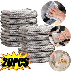 New Magic Dishcloth Silver Wire Cleaning Kitchen Cloth Goods Thickened Microfiber Wash Towel Built-in Sponge Steel Wire Ball Rag