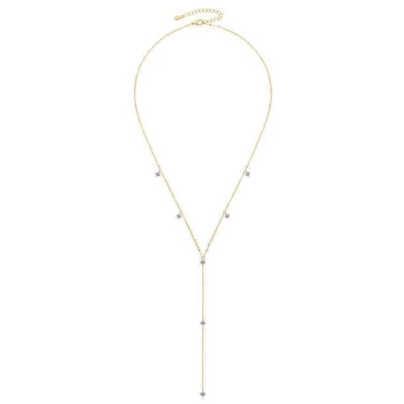 New 3mm Moissanite Necklace 925 Silver Adjustable Chain Long Tassel Y Shape Necklaces for Women Trendy Fine Jewelry Gift