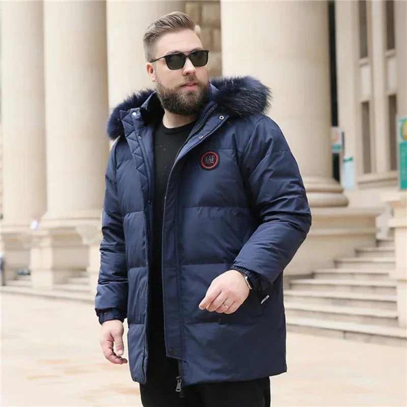겨울 남성용 큰 모피 칼라 화이트 덕 다운 재킷, 160kg, 재킷, 긴 섹션, 플러스 사이즈 10XL 9XL 8XL 6XL 7XL 5XL