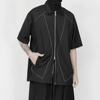 2023 summer new shirts men  wind diablo niche popular logo ins two-way zipper loose shirts with short sleeves 1