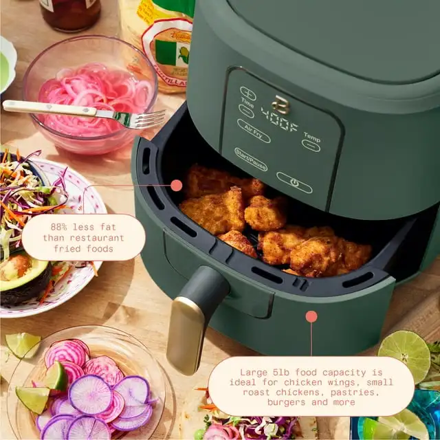 6 Qt Air Fryer with TurboCrisp Technology and Touch-Activated Display, Limited Edition Thyme Green by Drew Barrymore 4