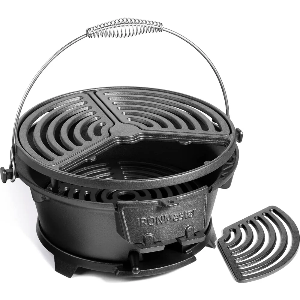 

IronMaster Pre-Seasoned Cast Iron Hibachi Grill, Small Portable Charcoal Grill for Outdoor Tabletop Camping, BBQ Grill Grate