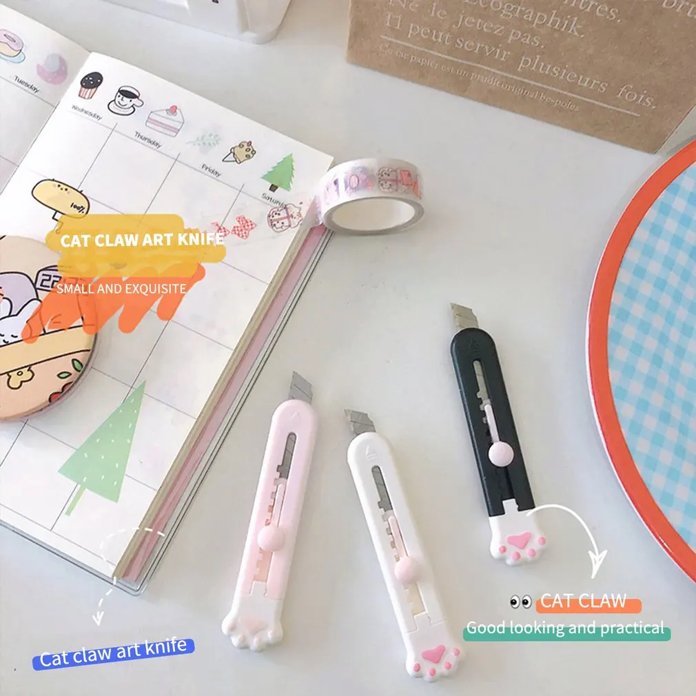 S0c975b37f9ef4caba11bee2897603736z Mini Pocket Cute Cat Paw Art Utility Knife For Cutting Paper Express Box Knife Paper Cutter Craft Wrapping Blade Stationery