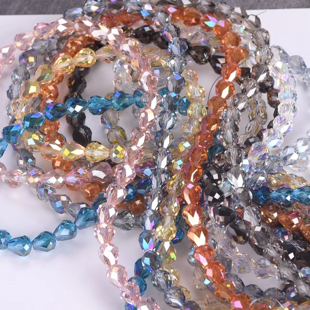 100 Perline A Goccia Con Glitter 14x8mm - Perline Vetro Acchiappasole Per Bracciali, Collane Fai Da Te - Foto 8