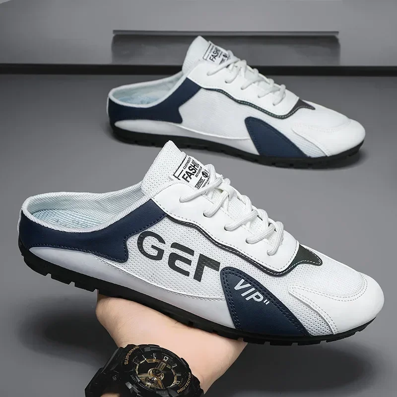 Men Slippers Baotou Shoes for Men Summer Breathable Casual Shoe Vulcanized Flats Male Sneakers Half Slip-on Shoes soft slippers summer slippers