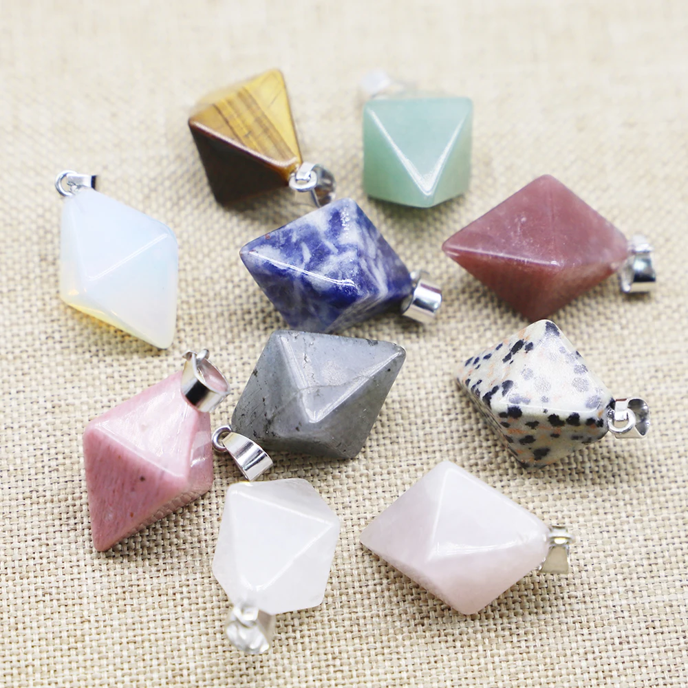 

Good Quality Natural Stone Quartz Crystal Double Sided Pyramid Clear Pendant Reiki Polishing Necklace Accessorie Wholesale 10Pcs