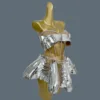 Women Stage Performance Costume Showgirl 2Pcs Set Silver Sequins Rhinestone Fancy Outfit Sexy Backless Shiny Party Dress Feidie 3