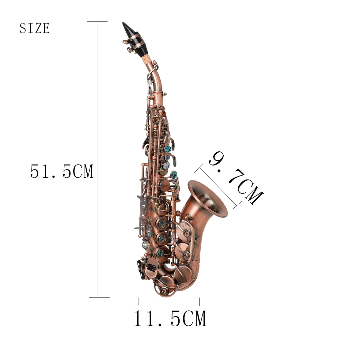 Soprano small bent tube red antique saxophone abalone shell key soprano