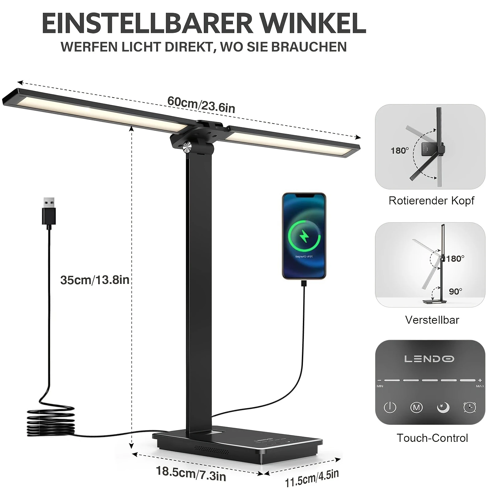Lue's House Double Head LED Desk Lamp 13W USB Power 88 LEDs Foldable Reading Light 5 Color Modes Dimmable 3000K-6000K Portable Table Lamp Adjustable Eye-Caring for Home Office Study Bedroom Dorm Living Room - Image 5