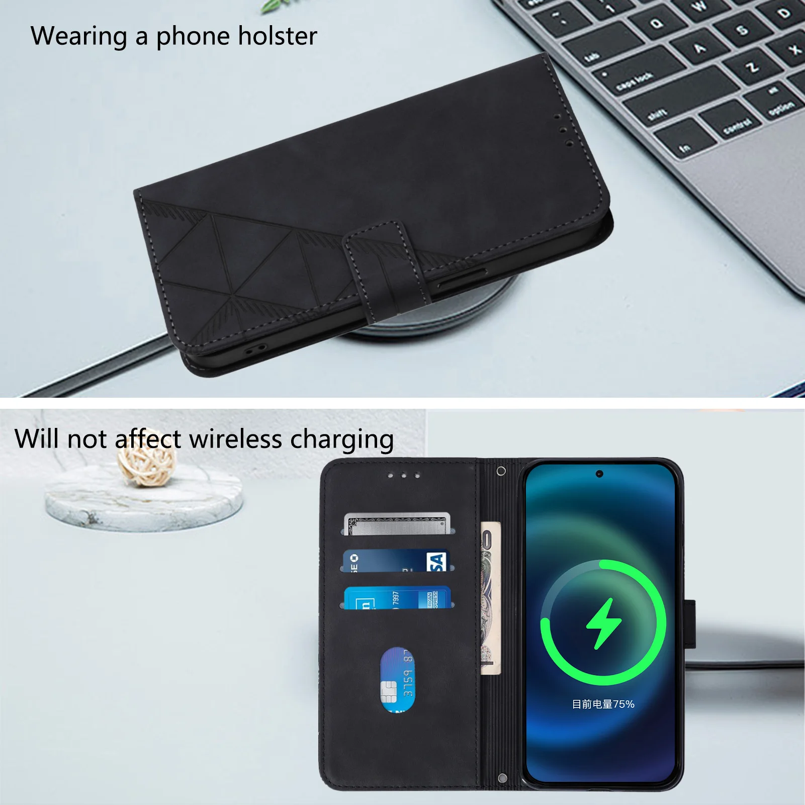 Magnetic Leather Wallet Flip Case with Stand - Skin Feel Line