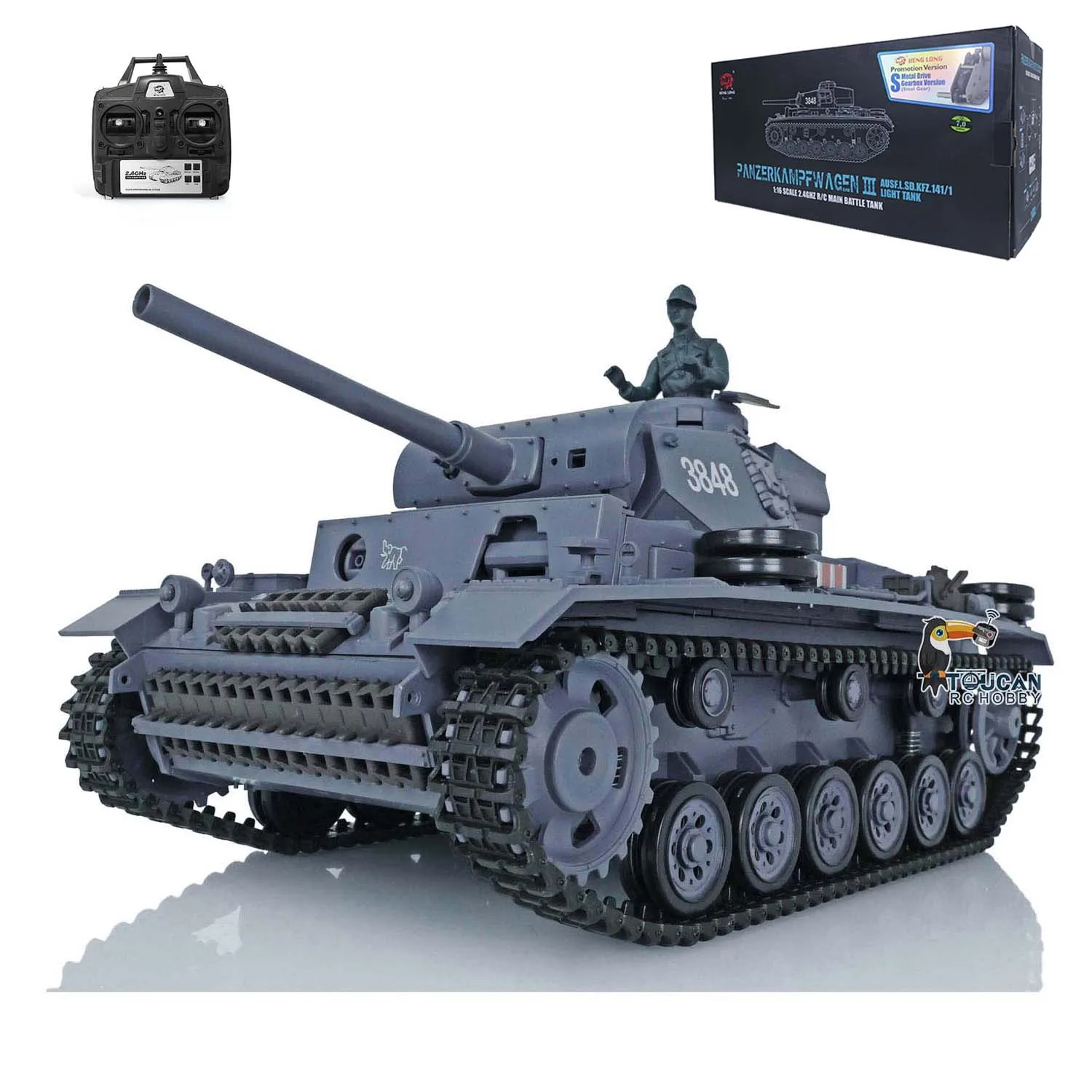 

1/16 Scale 2.4G HENG LONG 7.0 Plastic German Panzer III L RTR Gift Remote Control Tank Model 3848 Machine Gun Sound TH17339-SMT4