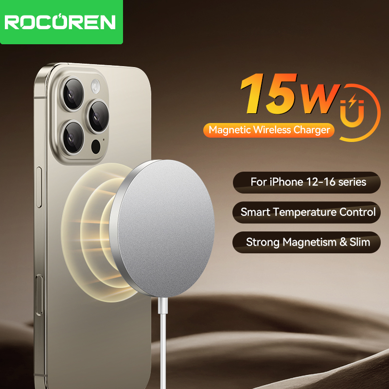Rocoren 15W Magnetic Qi Wireless Chargers Fast Charging for iPhone 16 15 Pro Max PD Fast Charging For Xiaomi Pad Adapter