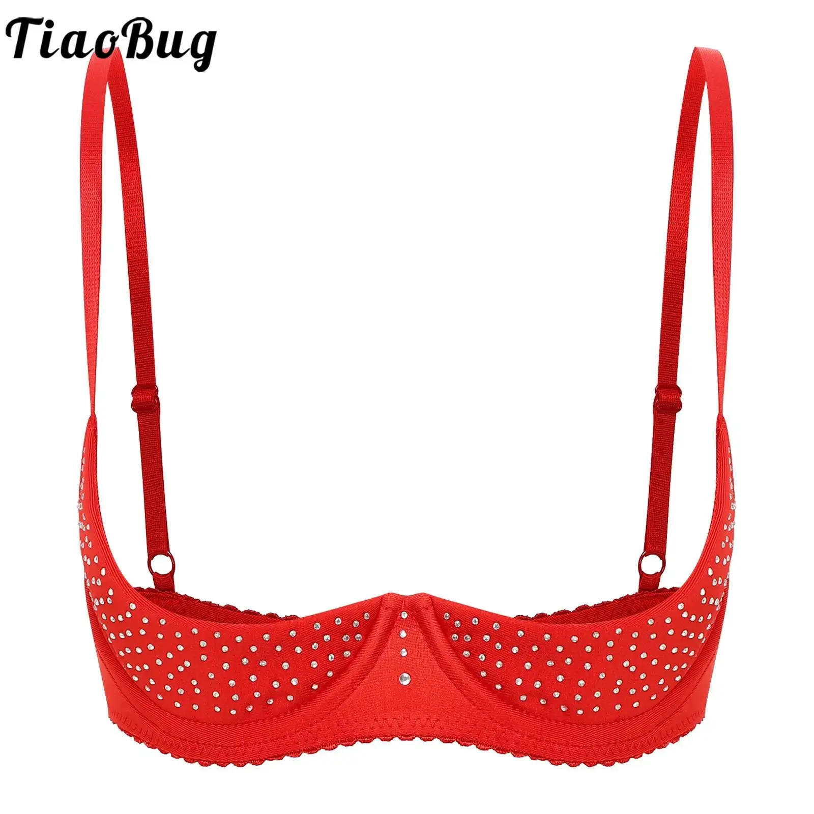 

Womens Sexy Lingerie Underwire Half Cup Push Up Bra Top Ladie Open Cup Brassiere Adjustable Straps Rhinestone Bralette Underwear
