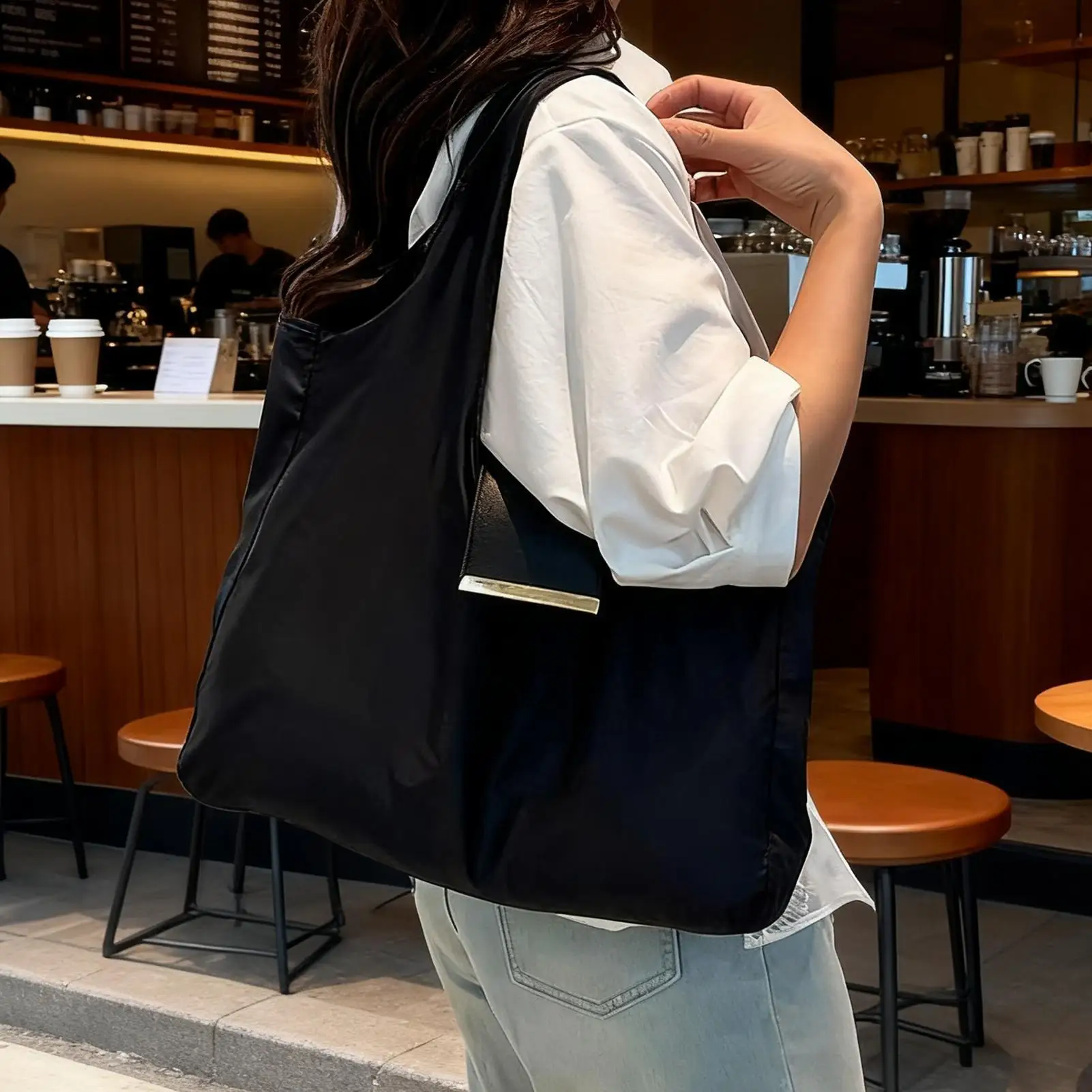 Eco-Friendly Expandable Reusable Tote Bag - Lightweight Folding Shopping Bag with Key Ring and Large Capacity