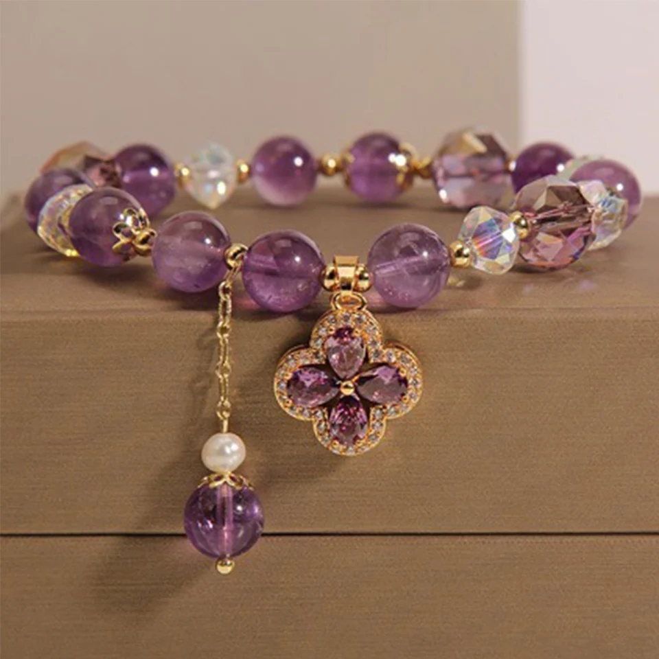 Exquisite Purple Crystal Beads Zircon Charm Bracelet for Women Trendy Jewelry - Picture 14 of 17