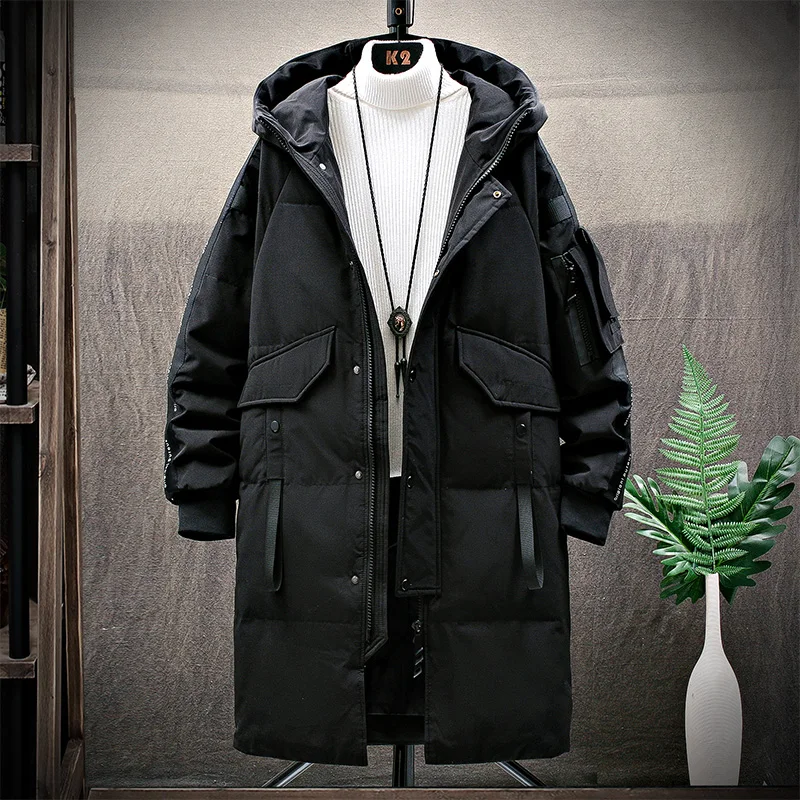 

Warm Thick Men White Duck Down Jacket Hooded Puffer Jackets Coat Winter New Male Casual Long Parka Overcoat Outdoor Multi-pocket